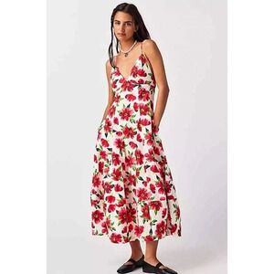 Free People Finer Things Dress Medium Midi Floral Pockets Anthropologie Boho
